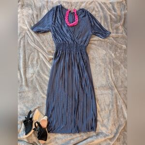 DKNY Blue Silky Pleated Dress